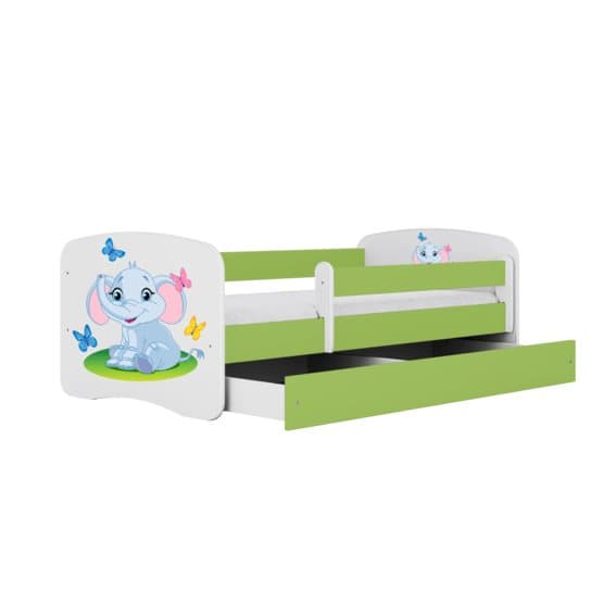 Barnsäng - Babydreams Grön - Elephant Med Låda 140x70 Cm
