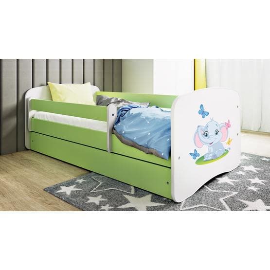 Barnsäng - Babydreams Grön - Elephant Med Låda Och Madrass 180x80 Cm