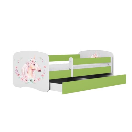 Barnsäng - Babydreams Grön - Horse Med Låda Och Madrass 160x80 Cm