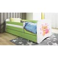 Miniatyrbillede 1 af 6: Tremmeseng - Babydreams Grøn - Bjørn Med Sommerfugle Med Skuffe 140x70 Cm