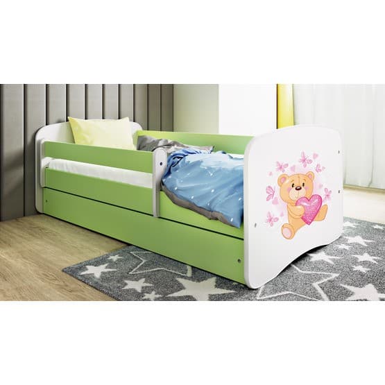 Tremmeseng - Babydreams Grøn - Bjørn Med Sommerfugle Med Skuffe 180x80 Cm
