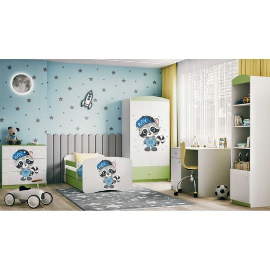 Tremmeseng - Babydreams Grøn - Vaskebjørn Med Æske Og Madras 160x80 Cm