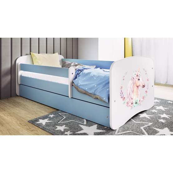 Barnsäng - Babydreams Blå - Horse Med Låda Och Madrass 160x80 Cm