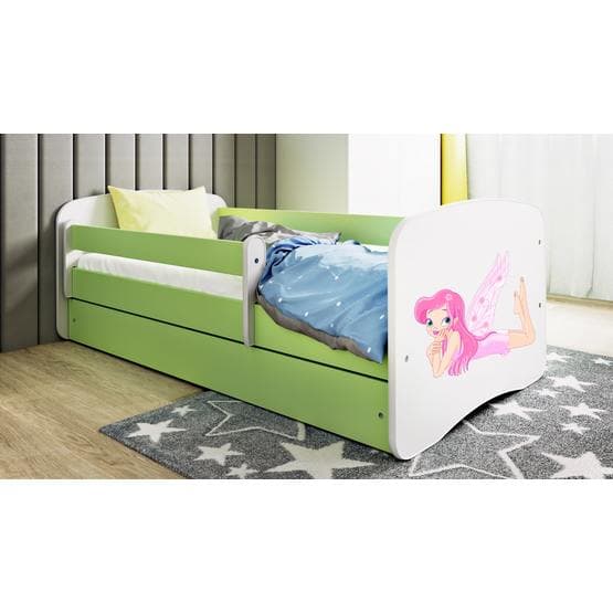 Barnsäng - Babydreams Grön - Fairy With Wings Med Låda Och Madrass 180x80 Cm