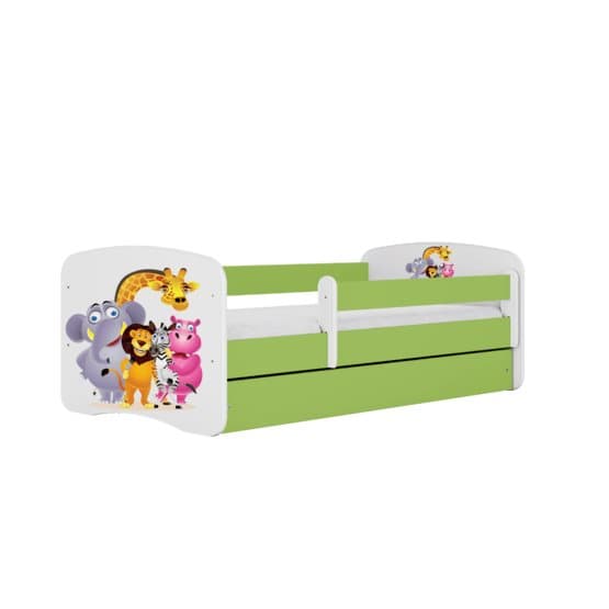 Barnsäng - Babydreams Grön - Zoo Med Låda Och Madrass 180x80 Cm
