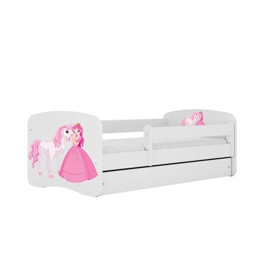 Barnsäng - Babydreams Vit - Princess And Horse Med Låda Och Madrass 180x80 Cm