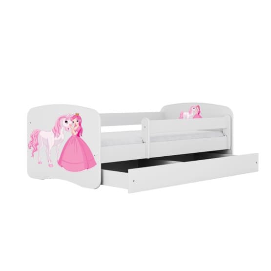 Barnsäng - Babydreams Vit - Princess And Horse Med Låda Och Madrass 180x80 Cm