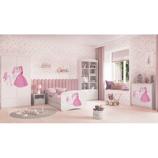 Pinnasänky - Babydreams White - Prinsessa ja hevonen laatikolla 160x80 cm
