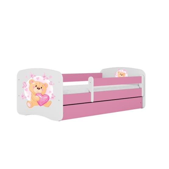 Barnsäng - Babydreams Rosa - Bear With Butterflies Med Låda Och Madrass 180x80 Cm