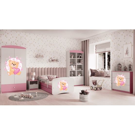 Barnsäng - Babydreams Rosa - Bear With Butterflies Med Låda Och Madrass 180x80 Cm