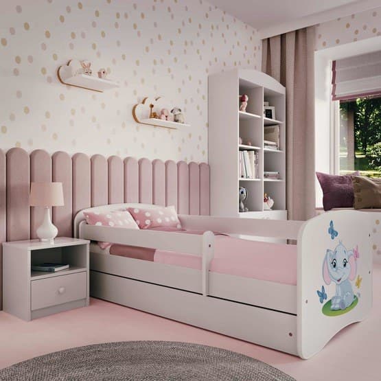 Barnsäng - Babydreams Vit - Elephant Med Låda Och Madrass 180x80 Cm