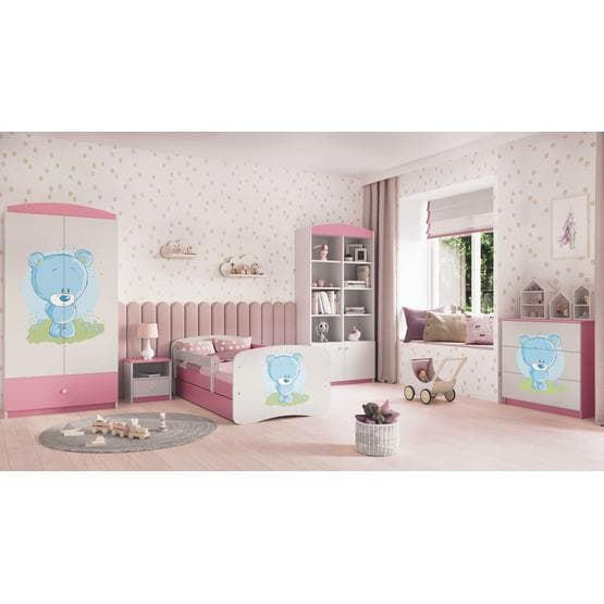 Tremmeseng - Babydreams Pink - Blå - Bjørn Med Æske Og Madras 160x80 Cm