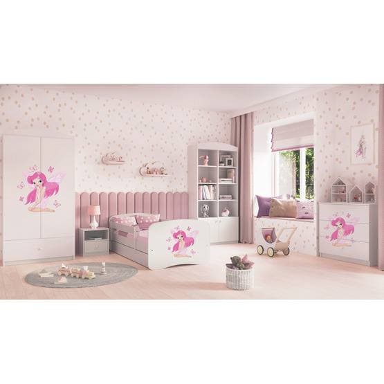 Barnsäng - Babydreams Vit - Fairy With Butterflies Med Låda Och Madrass 140x70 Cm