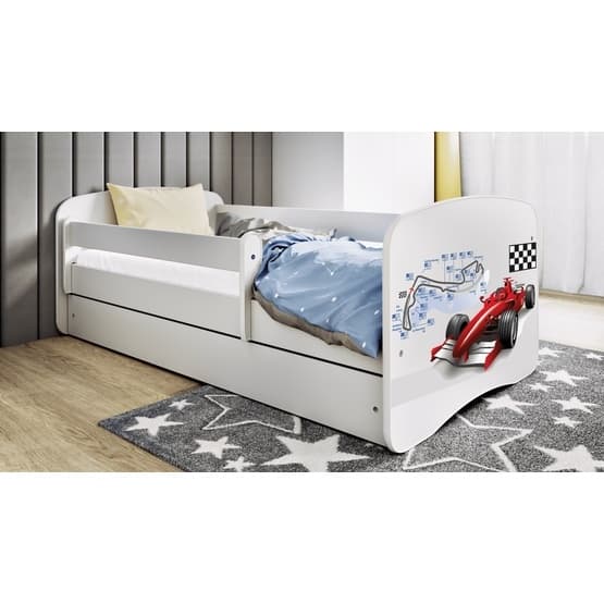Barnsäng - Babydreams Vit - Formula One Med Låda Och Madrass 140x70 Cm