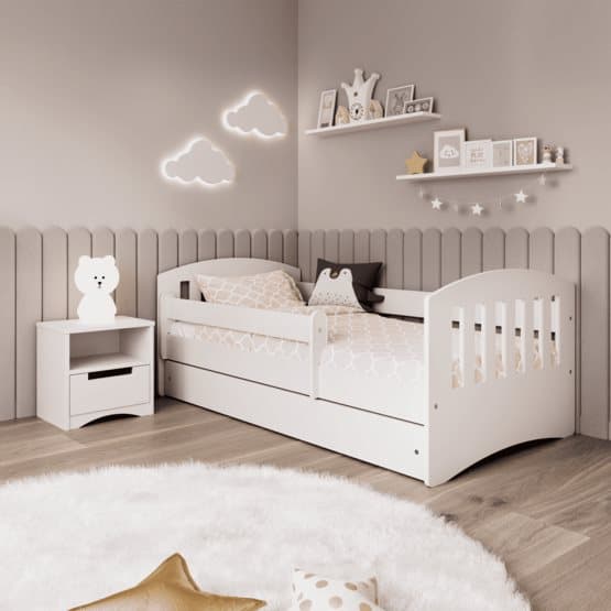Barnsäng - Classic 1 Vit - Med Låda Och Madrass 160x80 Cm