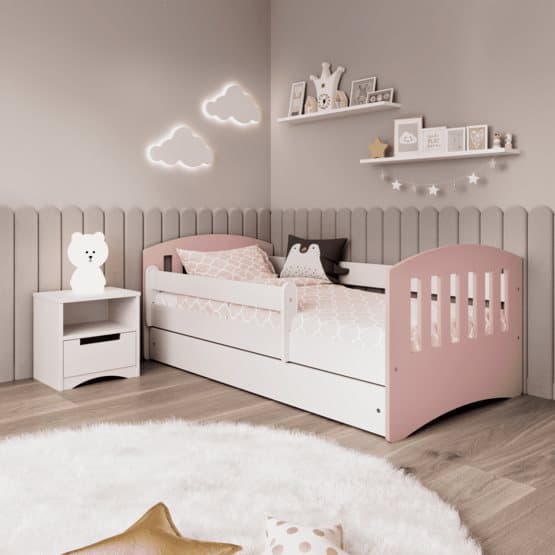 Barnsäng - Classic 1 Mix Pale Rosa - Med Låda 140x80 Cm