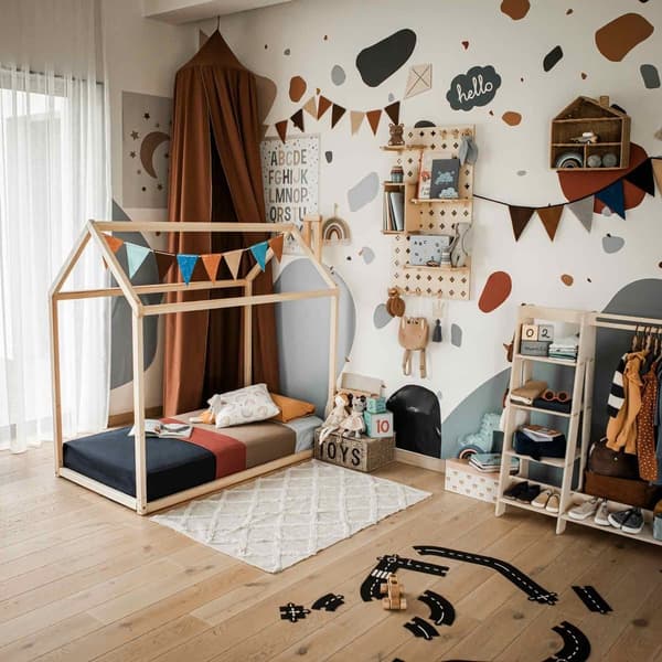 Taaperon talosänky, Taaperon sängyn runko, Telttasänky, Puinen talosänkyn runko, Montessori-sänkytalo - Lattiasänky