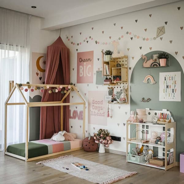 Taaperon talosänky, Taaperon sängyn runko, Telttasänky, Puinen talosänkyn runko, Montessori-sänkytalo - Lattiasänky