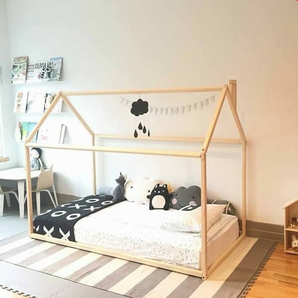 Taaperon talosänky, Taaperon sängyn runko, Telttasänky, Puinen talosänkyn runko, Montessori-sänkytalo - Lattiasänky