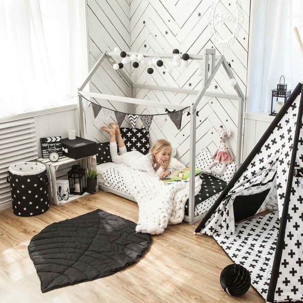 Taaperon talosänky, Taaperon sängyn runko, Telttasänky, Puinen talosänkyn runko, Montessori-sänkytalo - Lattiasänky