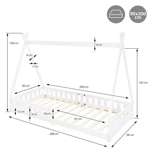 Tipi Tipi White Fall Out Wooden Bed House Bed Pine Wood 200x90cm