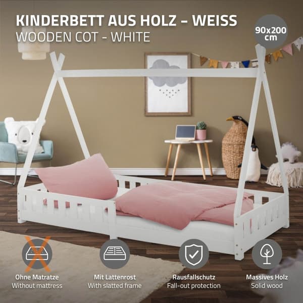 Tipi Tipi White Fall Out Wooden Bed House Bed Pine Wood 200x90cm
