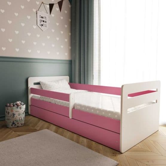 Børneseng - Tomi Pink - Med skuffe og madras 180x80 cm