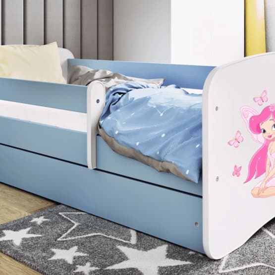 Tremmeseng - Babydreams Blå - Fe Med Sommerfugle Med Æske Og Madras 160x80 Cm