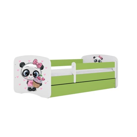 Tremmeseng - Babydreams Grøn - Panda Med Æske Og Madras 160x80 Cm