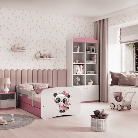 Barnsäng - Babydreams Rosa - Panda Med Låda Och Madrass 180x80 Cm