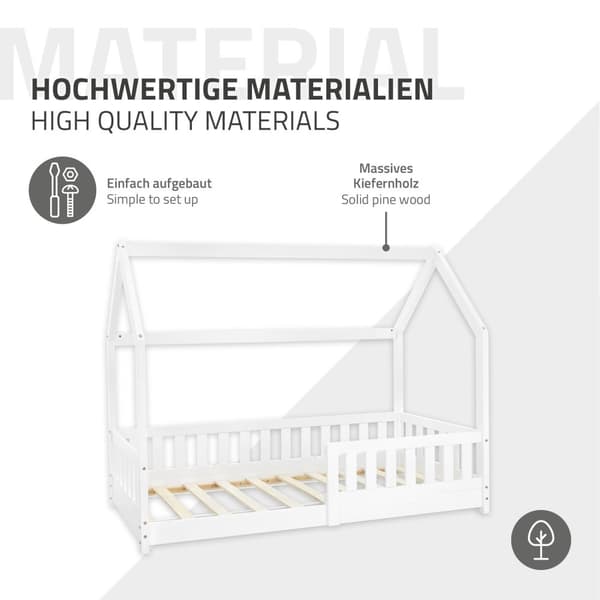 Barneseng med beskyttelse mod nedstyrtning Litterramme og tag 80x160 cm hvidt fyrretræ ML-Design