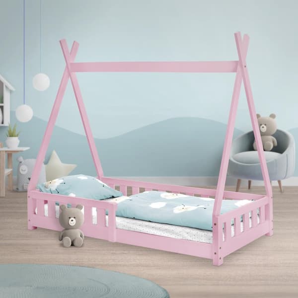 Barnsäng med skydd mot utfällning och spjälram 80x160 cm Rosa furu ML-Design