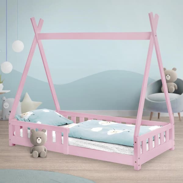 Barnsäng med skydd mot utfällning och spjälram 80x160 cm Rosa furu ML-Design