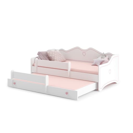 Barnsäng - Emma Med Madrass, Extrasäng Och Skyddskant - 160 x 80 Rosa