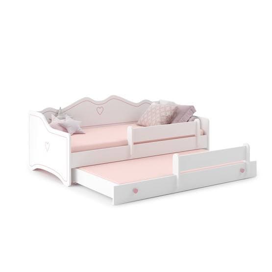 Barnsäng - Emma Med Madrass, Extrasäng Och Skyddskant - 160 x 80 Rosa