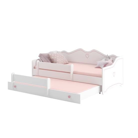 Barnsäng - Emma Med Madrass, Extrasäng Och Skyddskant - 160 x 80 Rosa