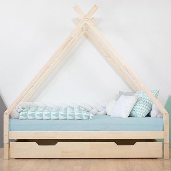 TAHUKA barnsäng tipi - massivt trä - vit - 120 x 200 cm - Montessori - Benlemi
