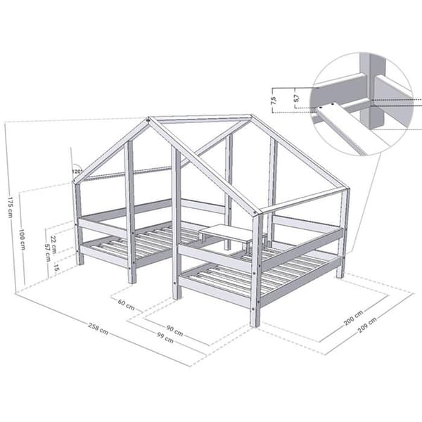 Lit cabane VILLY 2 platser 90 x 200 lackad