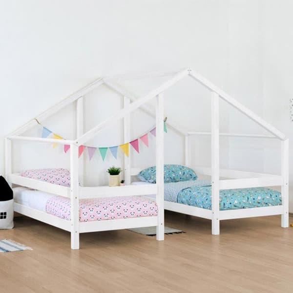 Läslampa för 2 barn massiv trä vit 90 x 160 cm