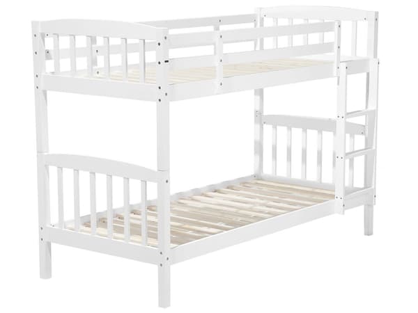 Køyeseng Hvit furu 90 x 200 cm høy seng med stige og oppbevaringsskuffer Barnerom Juniorseng Skandinavisk designinspirasjon Sengestell