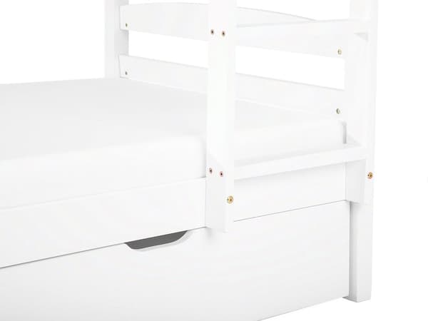 Køyeseng Hvit furu 90 x 200 cm Høy treseng for 2 med stige til barnerom Skandinavisk design med skuffer Dobbeltseng Interiørdesign
