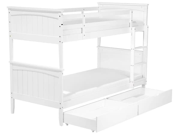 Køyeseng Hvit Furu 90 x 200 cm Junior køyeseng i Tre med Trappestige Minimalistisk Skandinavisk Høy Køyeseng Oppbevaringsskuffer Barnerom