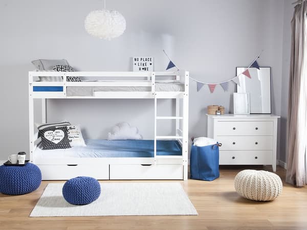 Køyeseng Hvit Furu 90 x 200 cm Junior køyeseng i Tre med Trappestige Minimalistisk Skandinavisk Høy Køyeseng Oppbevaringsskuffer Barnerom