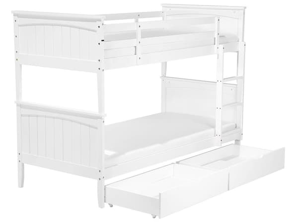Køyeseng Hvit Furu 90 x 200 cm Junior køyeseng i Tre med Trappestige Minimalistisk Skandinavisk Høy Køyeseng Oppbevaringsskuffer Barnerom