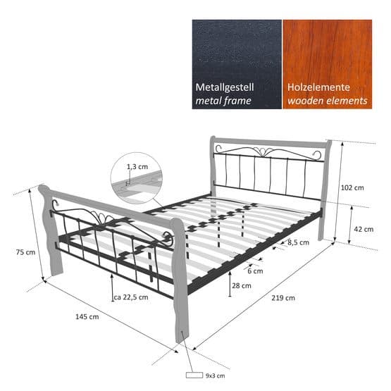Dubbelsäng - Metallram - Svart/Brun - Ram 1008 - 180x200 Cm
