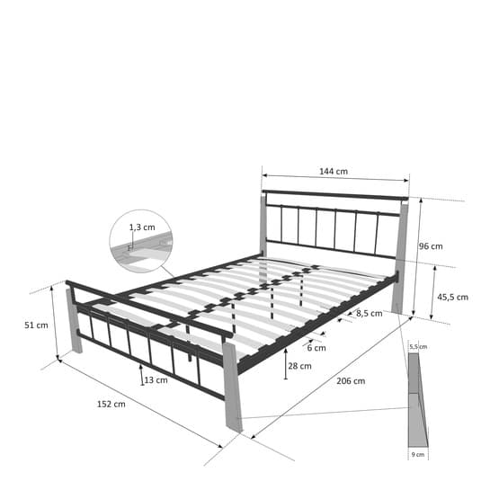 Dobbeltseng - Metalstel - Sort/Naturlig - Stel 5072 - 140x200 Cm