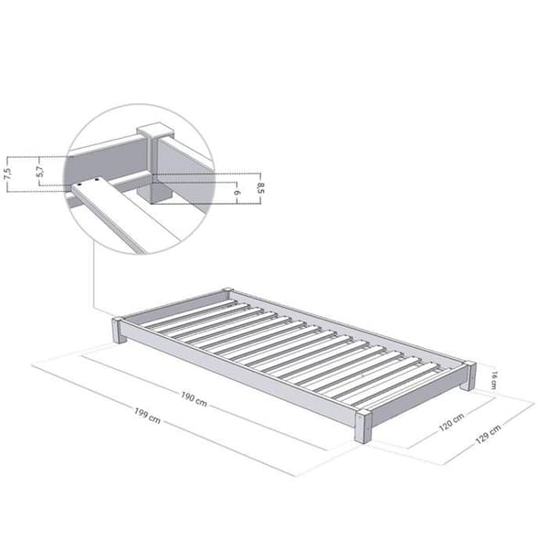 Ljus enkel TEENY 120 x 190 vit