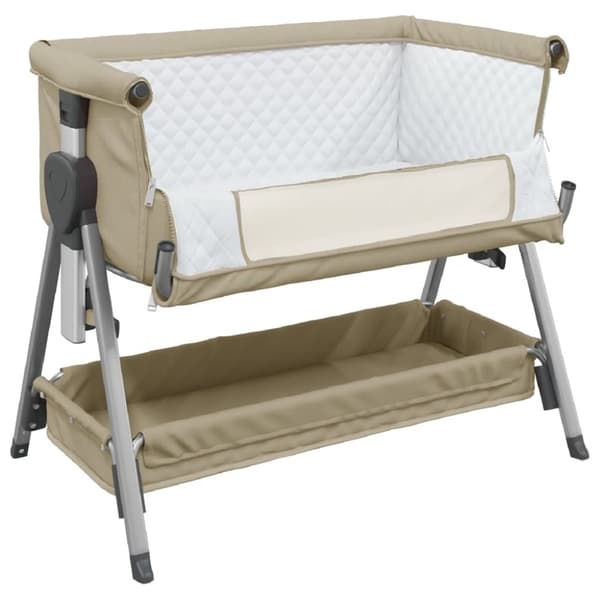 vidaXL Babysäng med madrass taupe linnetyg