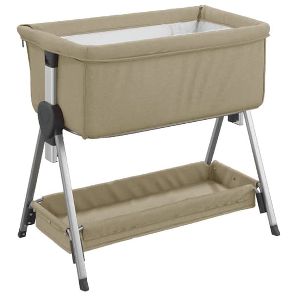 vidaXL Babysäng med madrass taupe linnetyg