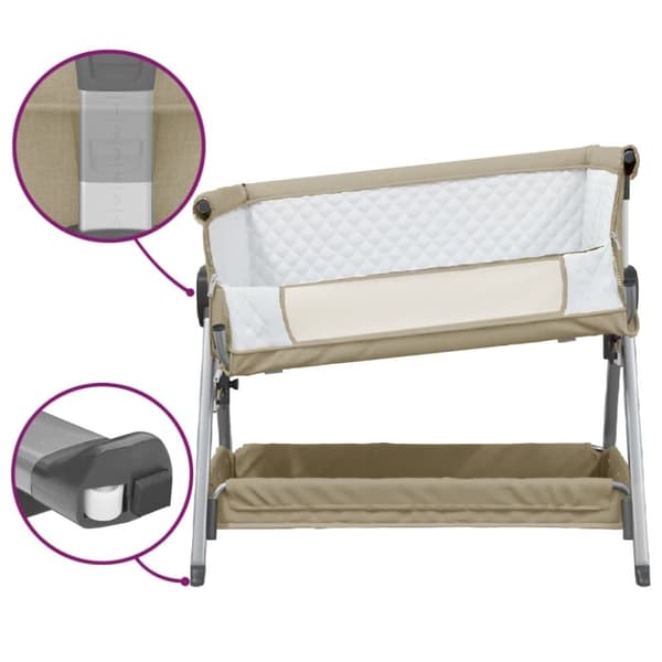 vidaXL Babysäng med madrass taupe linnetyg